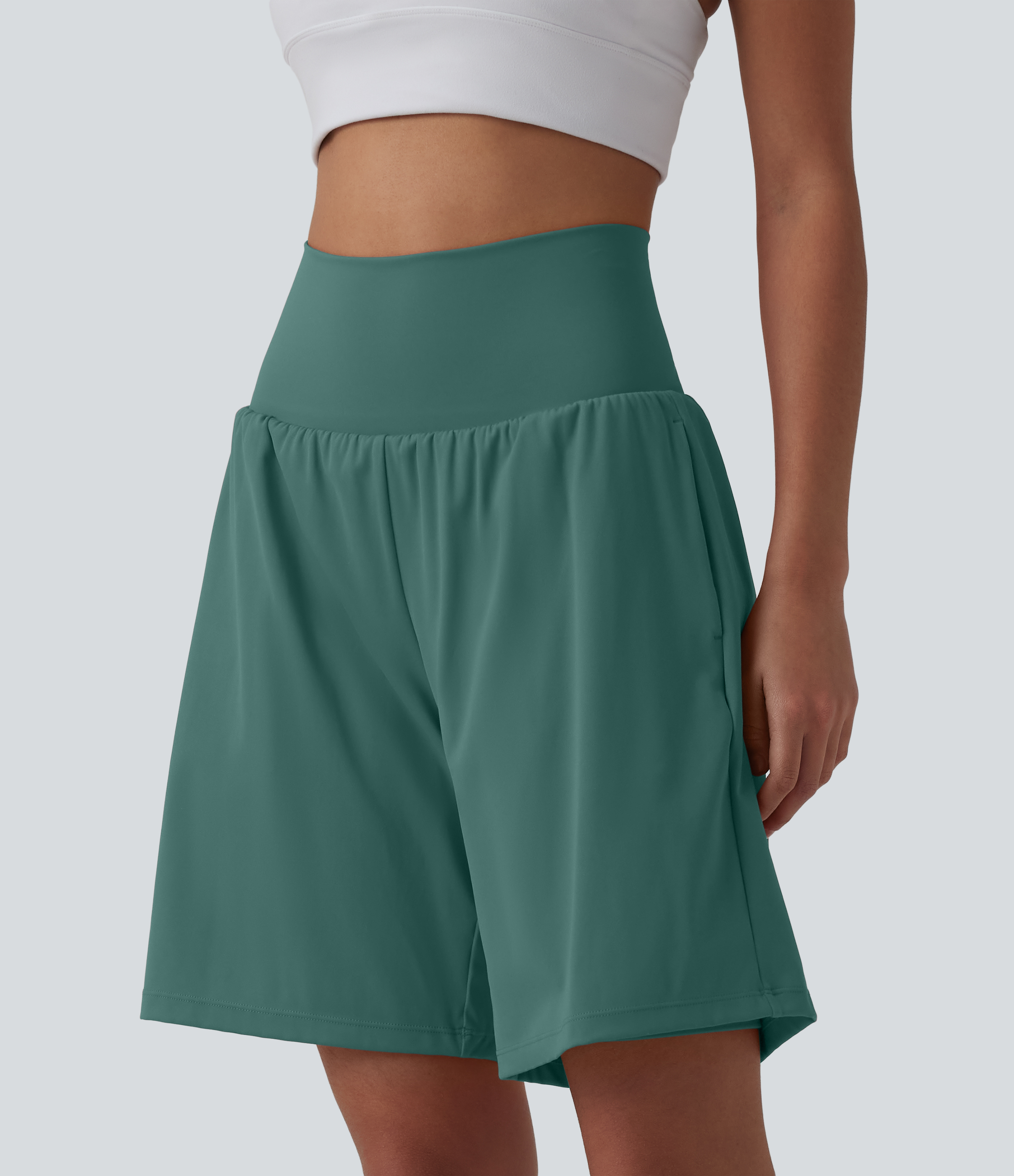 "SoftlyZero™ Airy Super High Waisted 2-in-1 Cool Touch Yoga Shorts 9"" with Pockets Gym Short - Blue Spruce