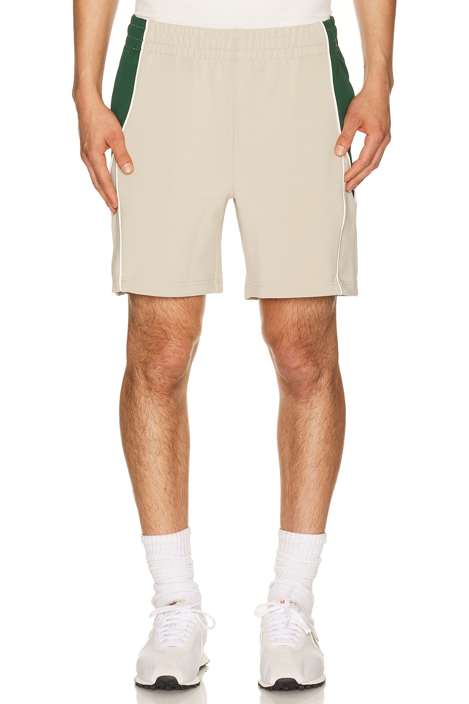 Students Golf Exhibition Track Shorts in Sand - Tan. S also in M, L, XL/1X