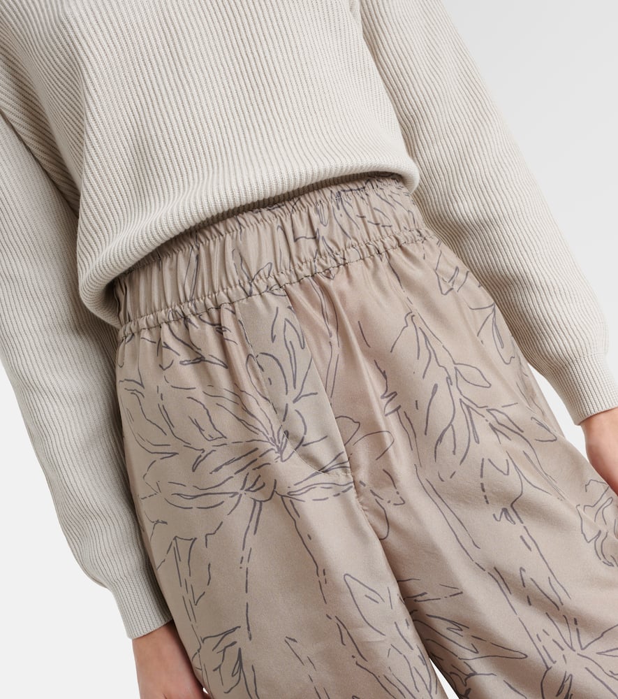 Floral silk wide-leg pants