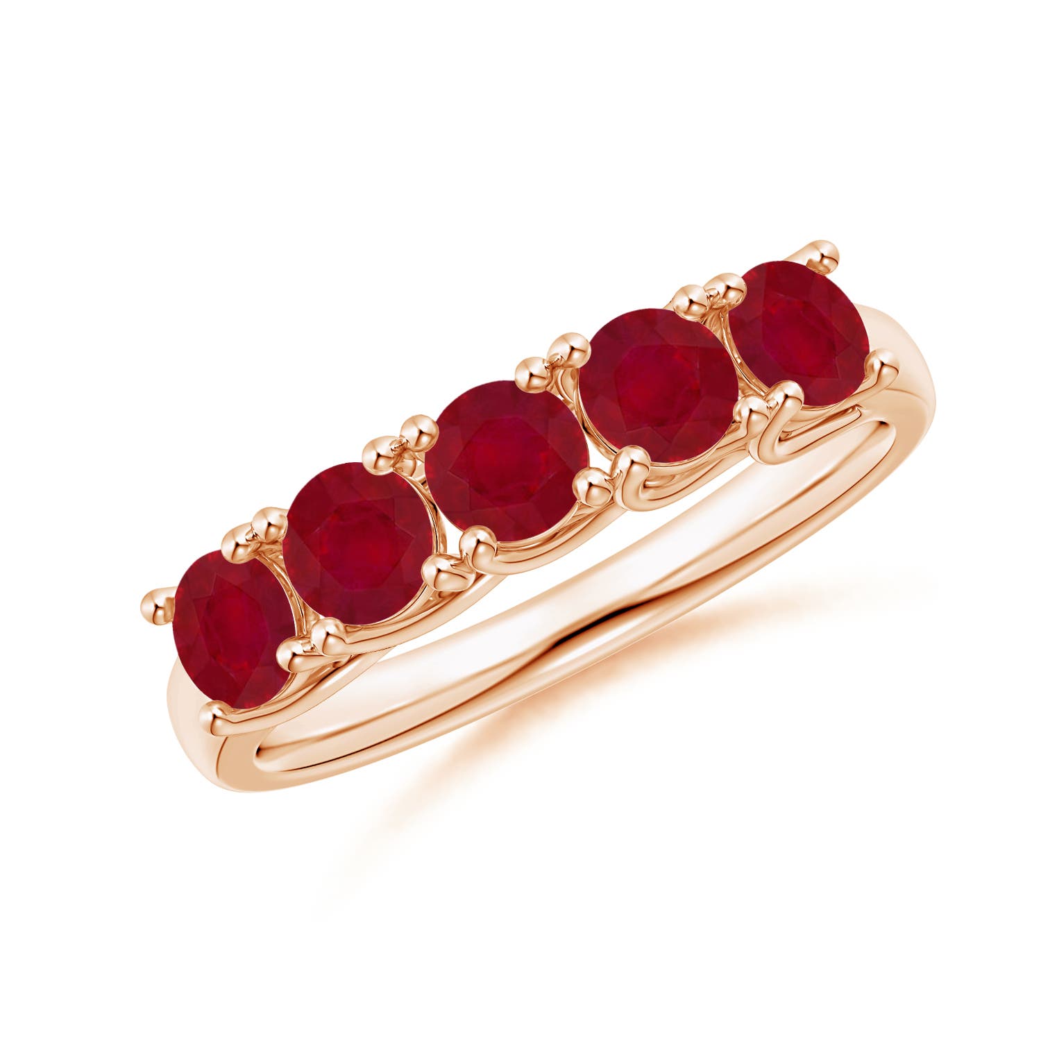 Angara 1.4 Carats Half Eternity Five Stone Ruby Wedding Band in 14K Rose Gold