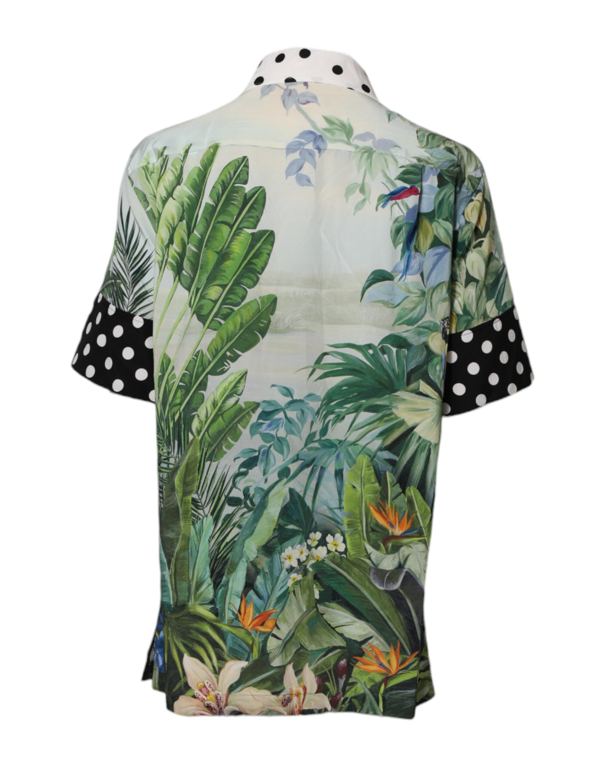 Tropical Botanical Print Silk Shirt — Multicolor