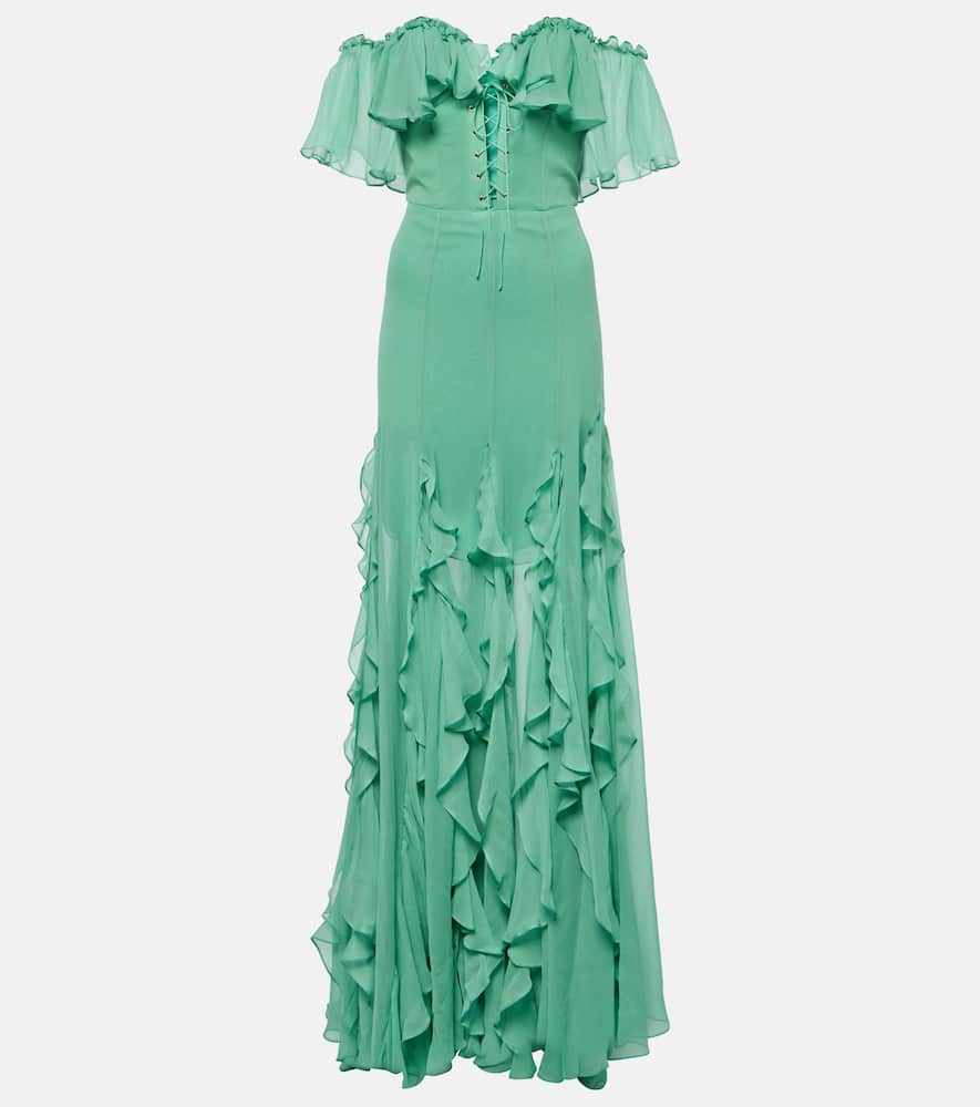Off-shoulder corset silk gown