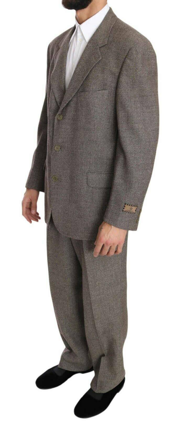 Wool Single-Breasted Pant Suit — Brown