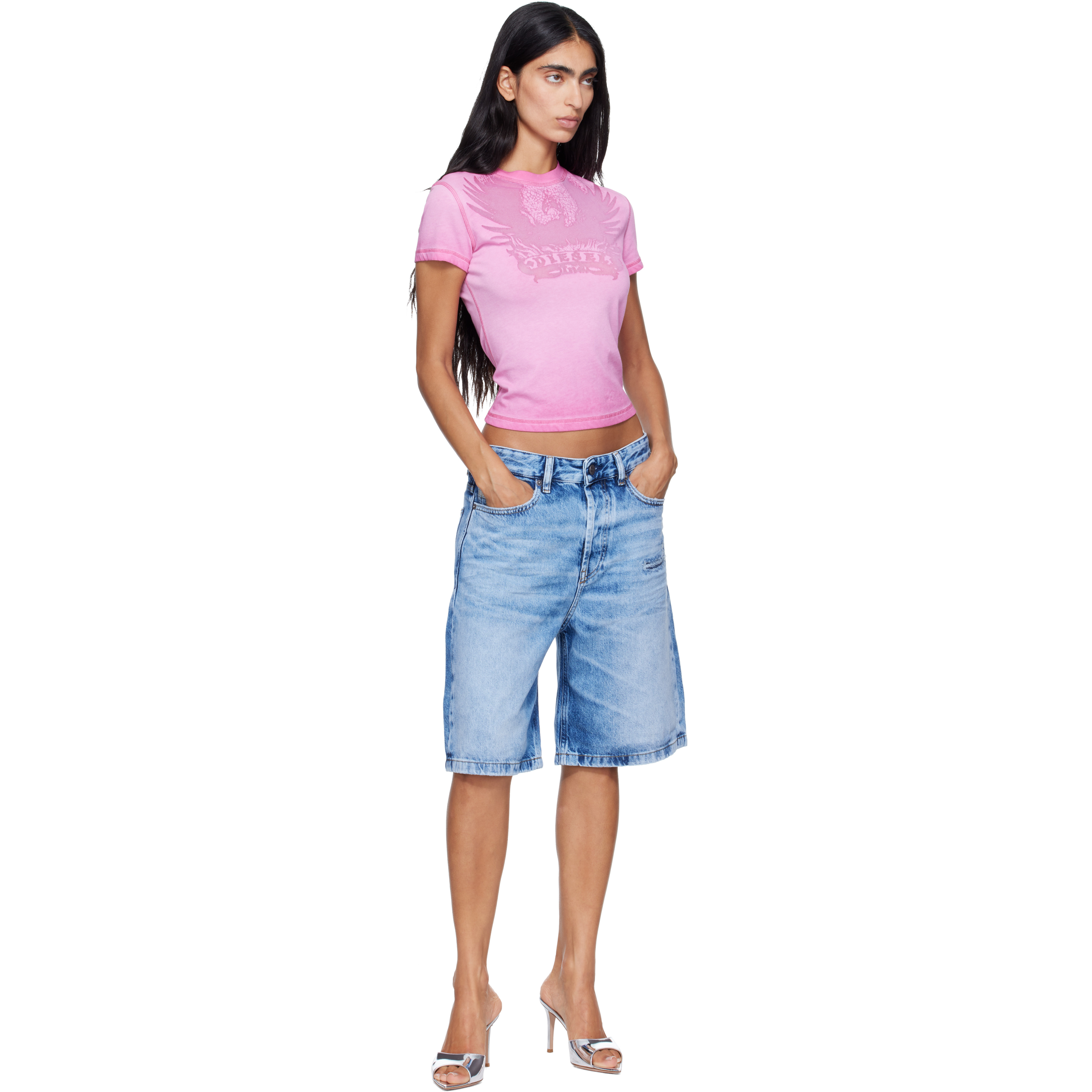Blue Relaxed Fluid Denim Shorts