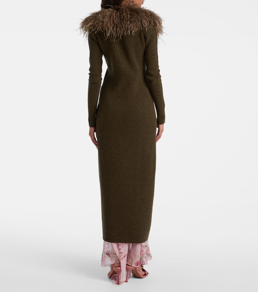 Feather-trimmed wool cardigan