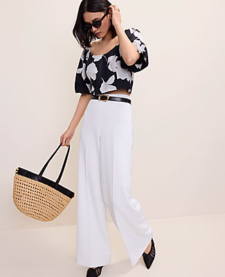 Ann Taylor The Petite Side Zip Wide-Leg Pant in Fluid Crepe