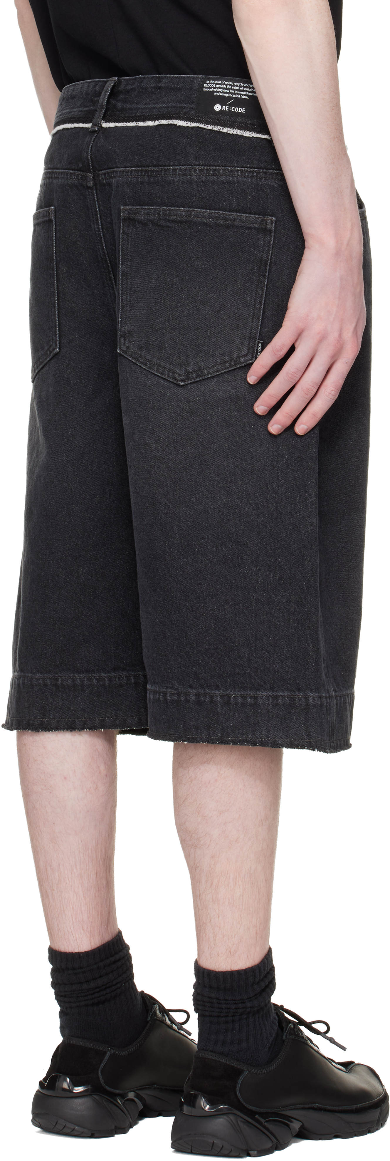 Black Raw Edge Denim Shorts