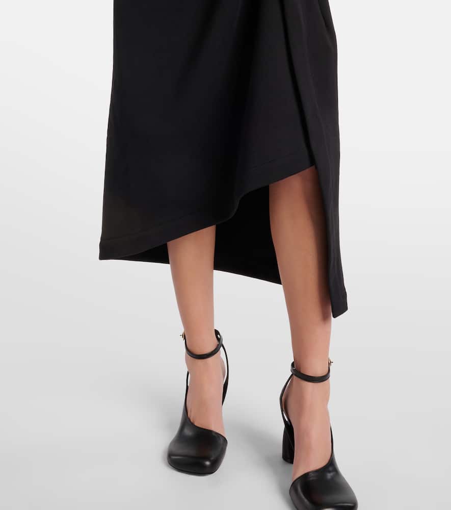 Draped asymmetric jersey midi skirt