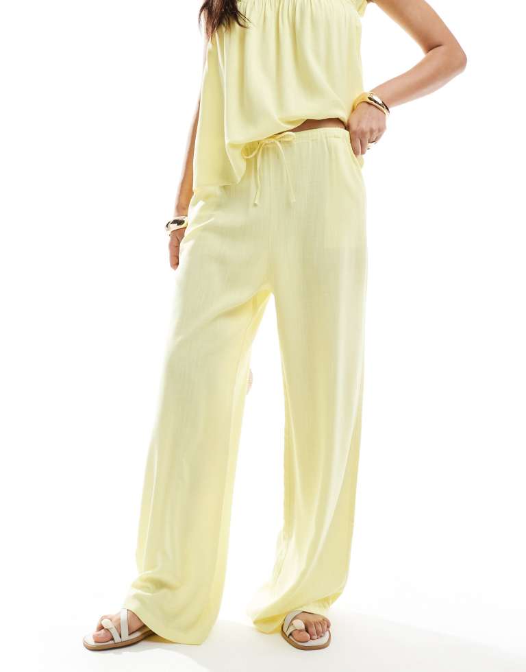 ASOS DESIGN Womens linen look wide leg co-ord trouser in buttermilk - Yellow