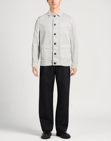 Man Denim shirt Light grey Size L Linen, Cotton, Elastane
