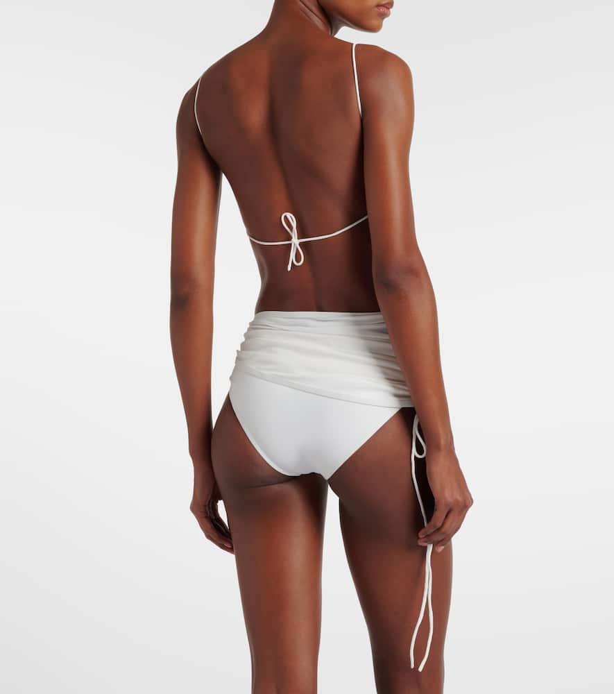 Ring-detail ruched bikini top