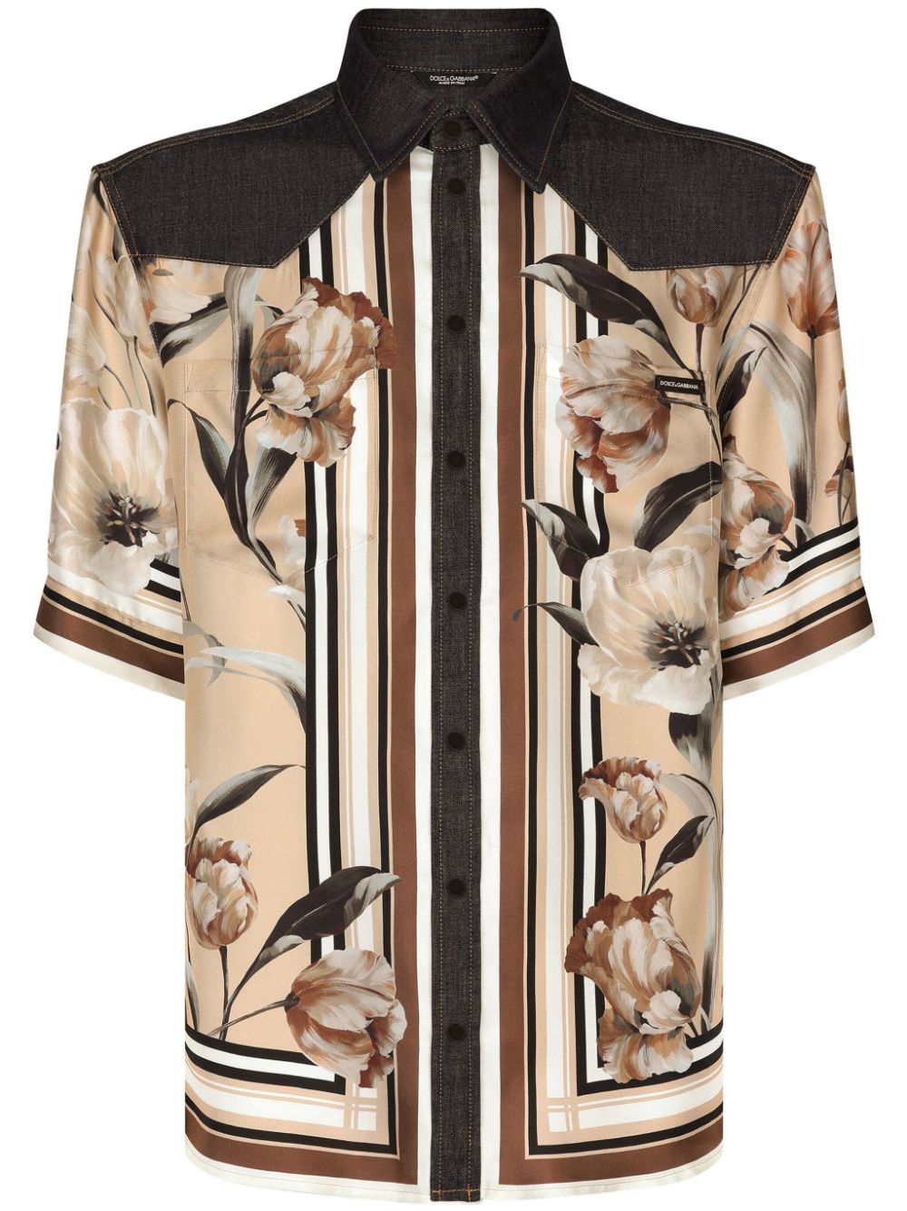 Floral-print denim shirt - Brown