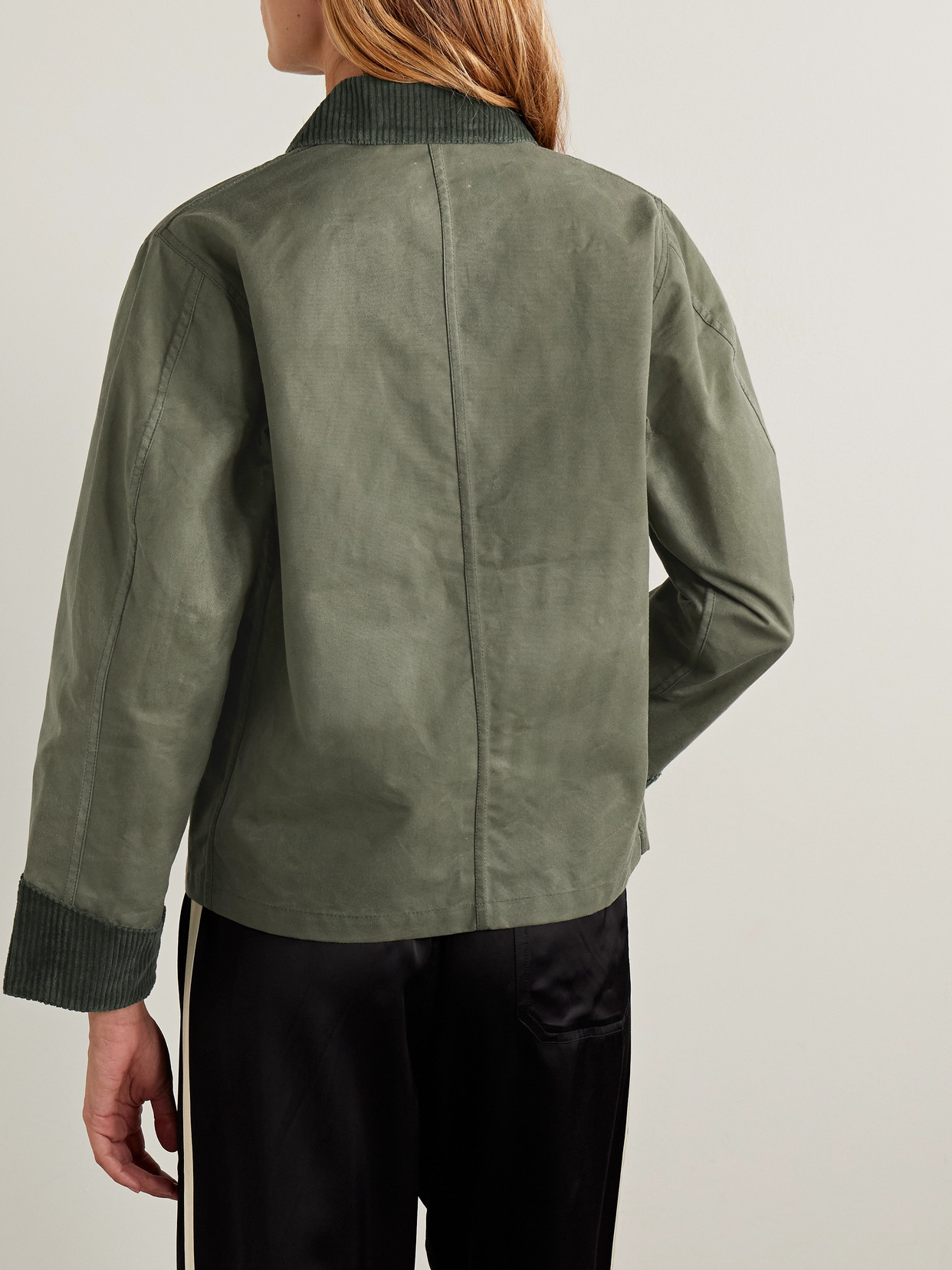 Corduroy-trimmed Waxed-cotton Jacket - Green