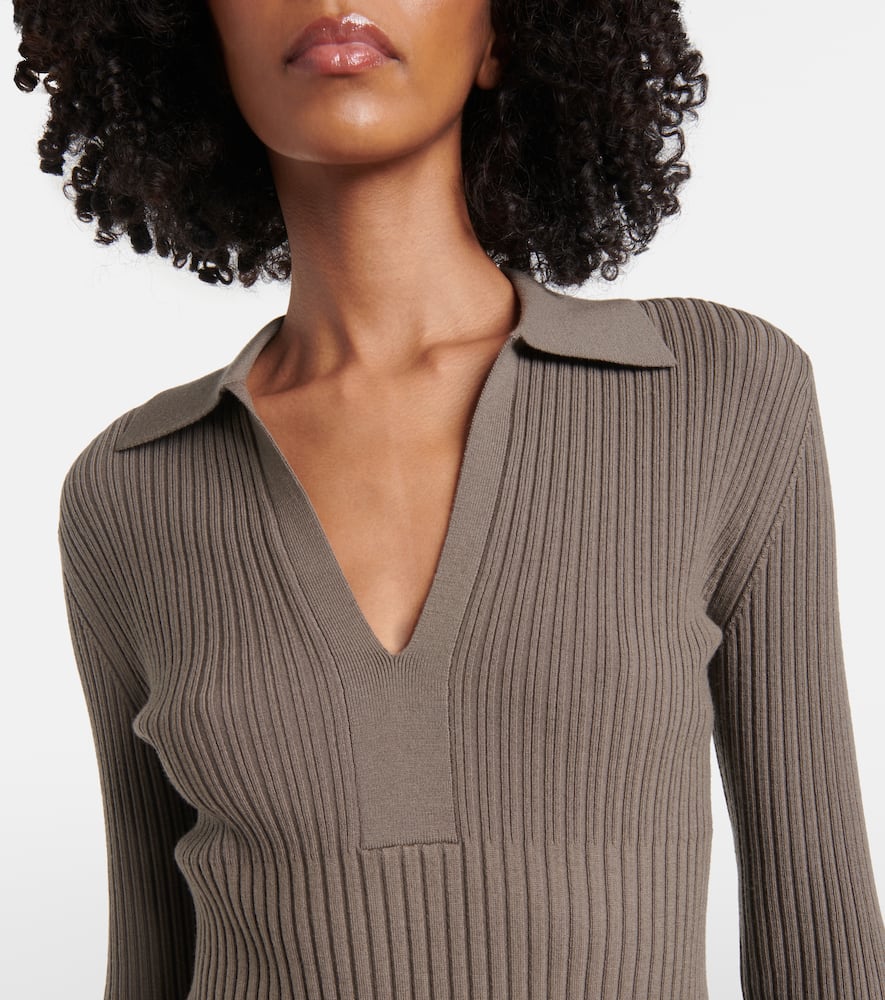 Ribbed-knit wool polo shirt