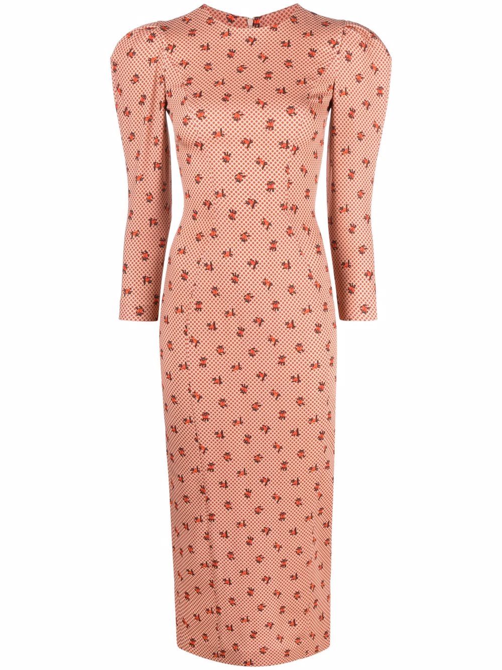 Printed puff-sleeve dress - Neutrals