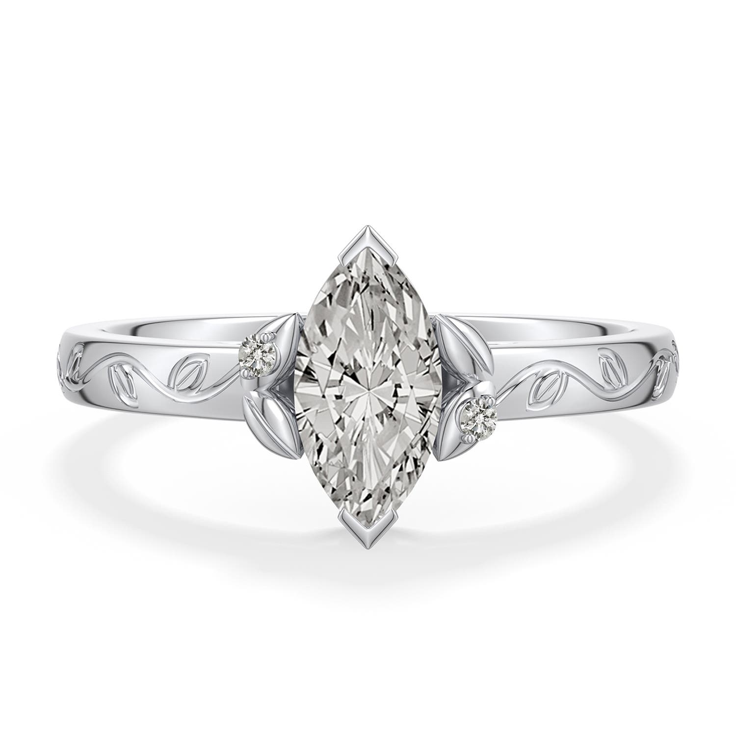 Angara 0.77 CTW Marquise Diamond Leaf Vine Engagement Ring in Platinum