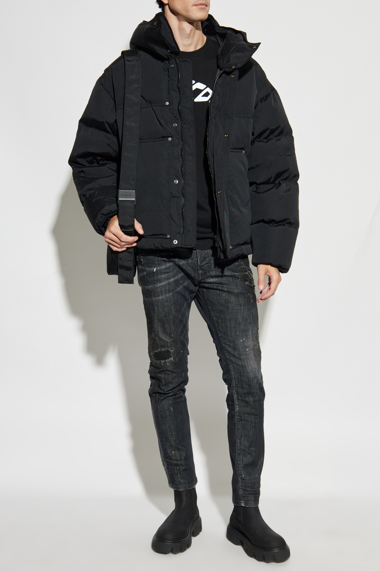 Puffer Jacket With Logo, Men's, Black