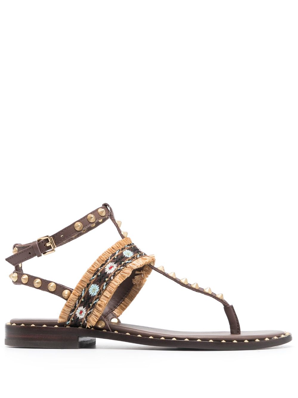 Bead-embellished leather sandals - Brown