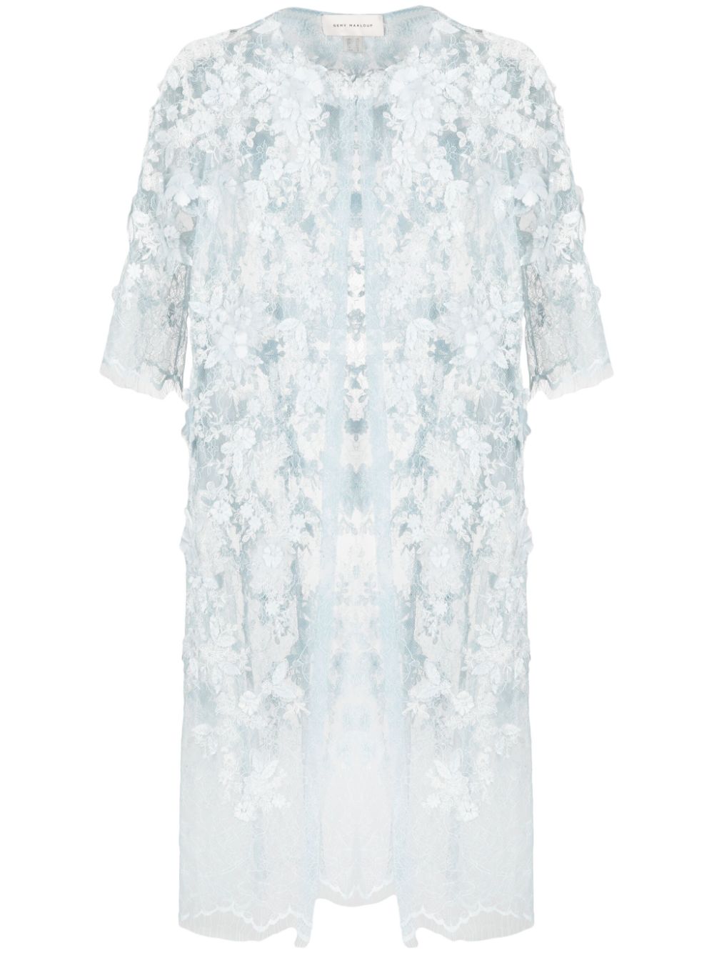 Floral-lace semi-sheer coat - Blue