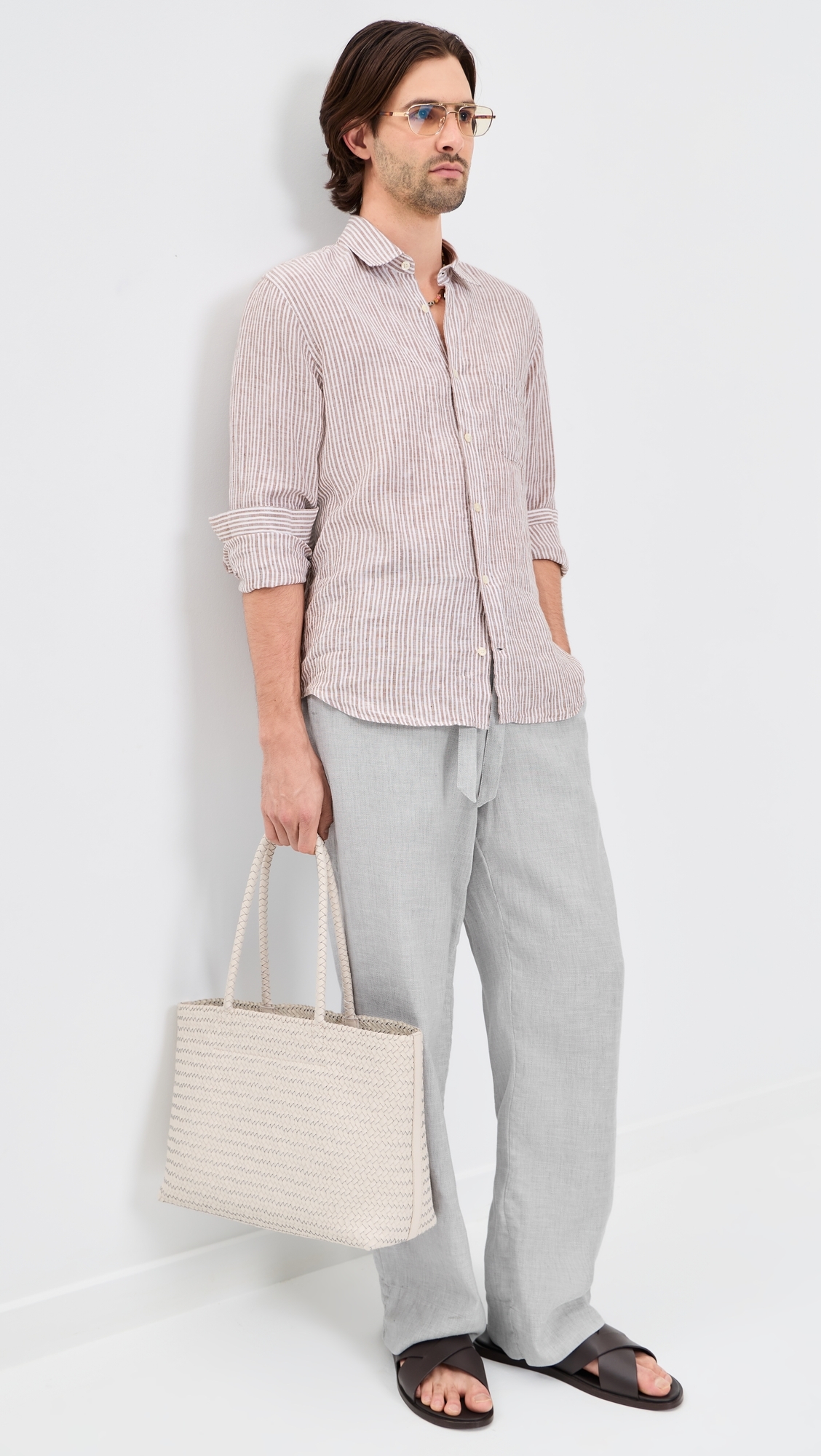Telles Linen Striped Shirt Caramel