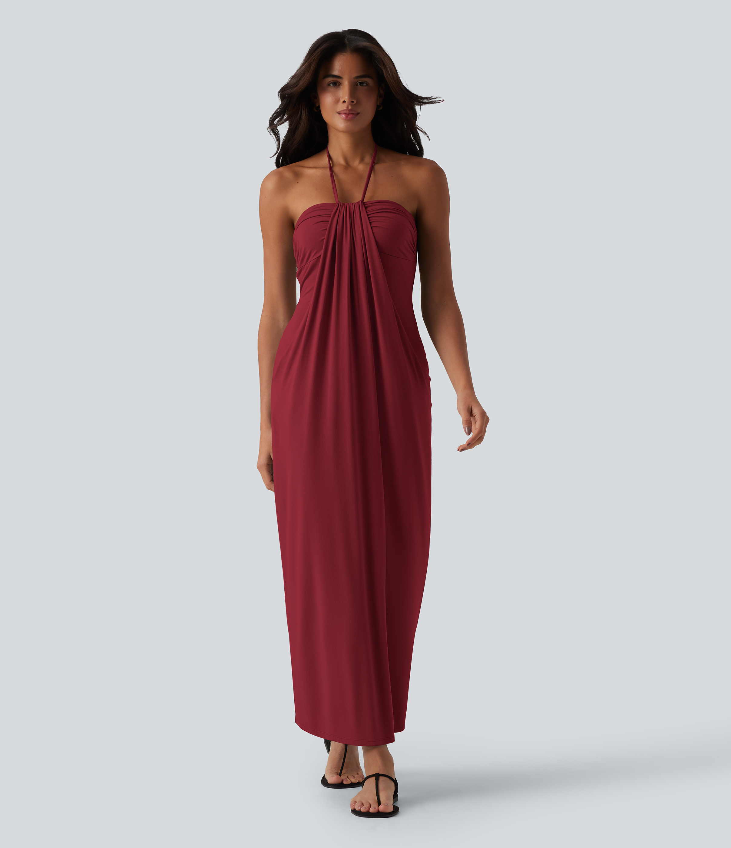 Halter Tie Back Maxi Dress with Pockets Casual Dress - Emboldened