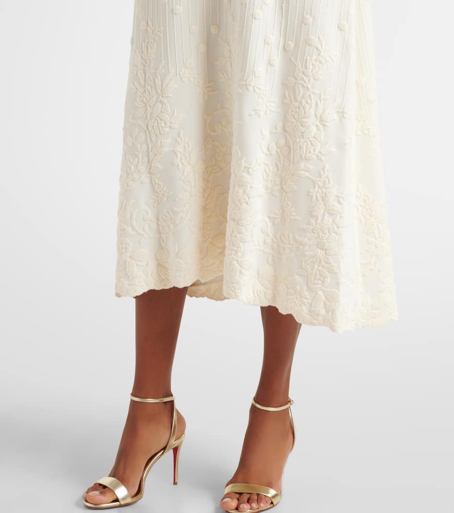 Embroidered cady midi dress