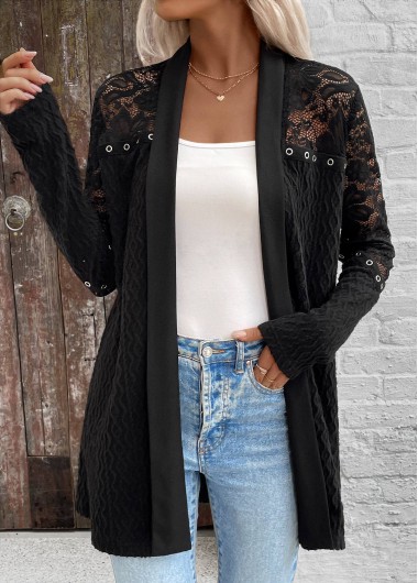 Modlily Black Patchwork Long Sleeve Light Cardigan