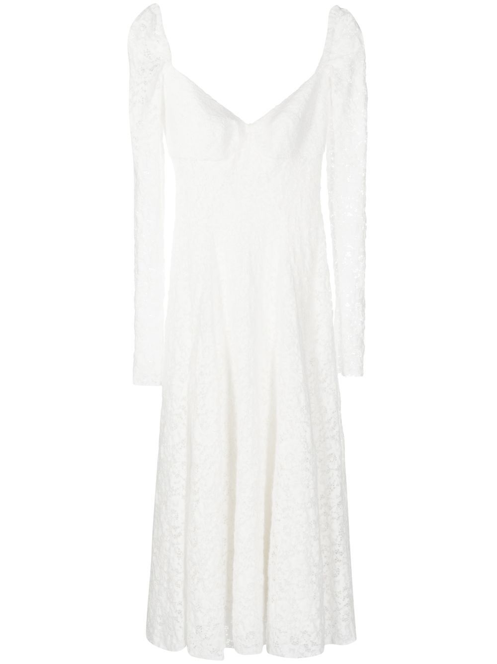 Long-sleeve lace midi dress - White