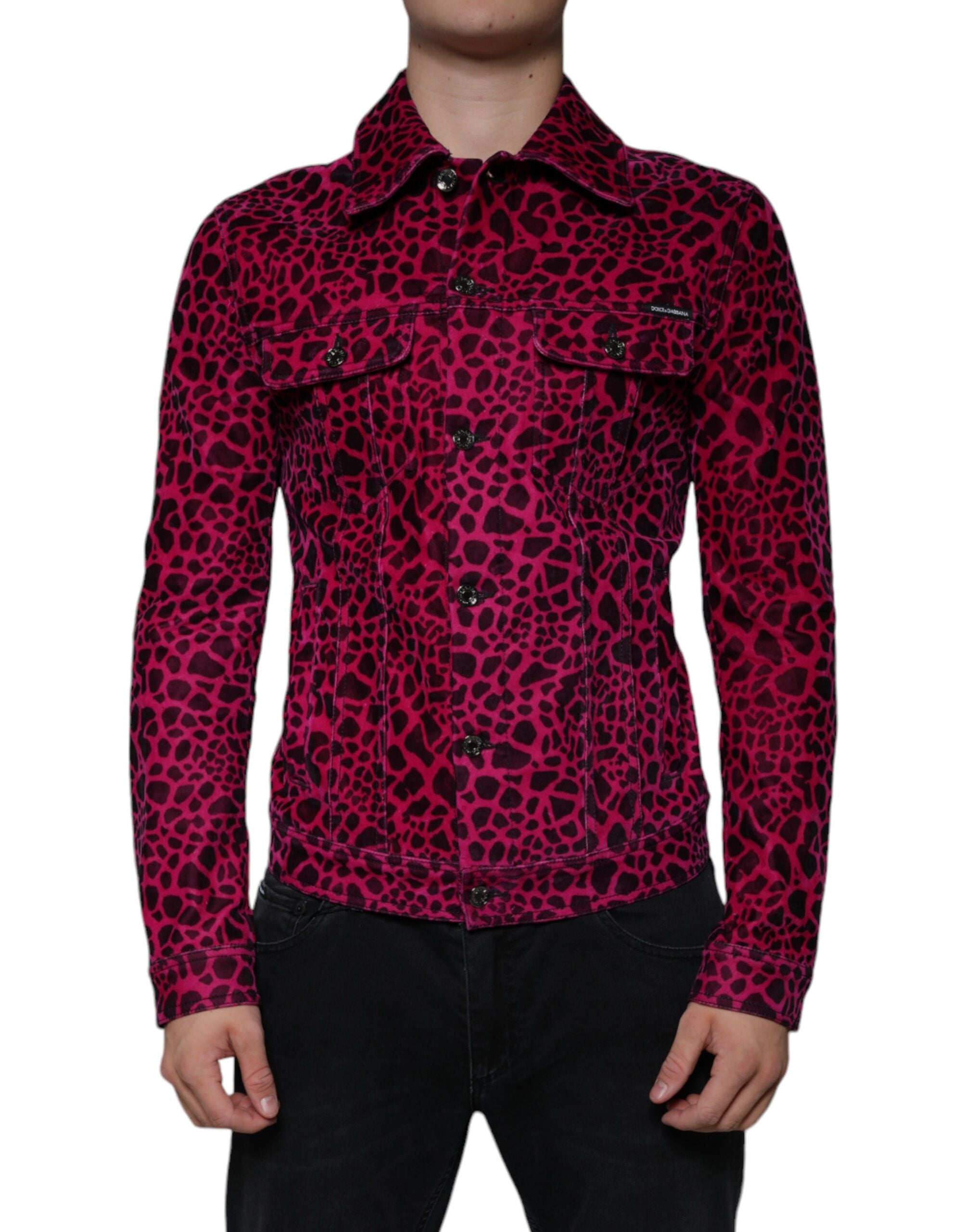 Leopard-Print Cotton Jacket — Pink