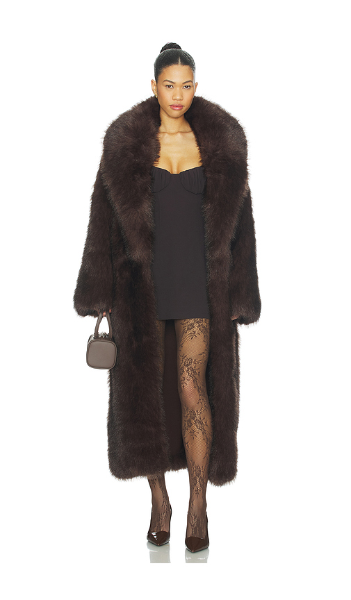 WeWoreWhat Long Faux Fur Jacket in Brown. L. Also in