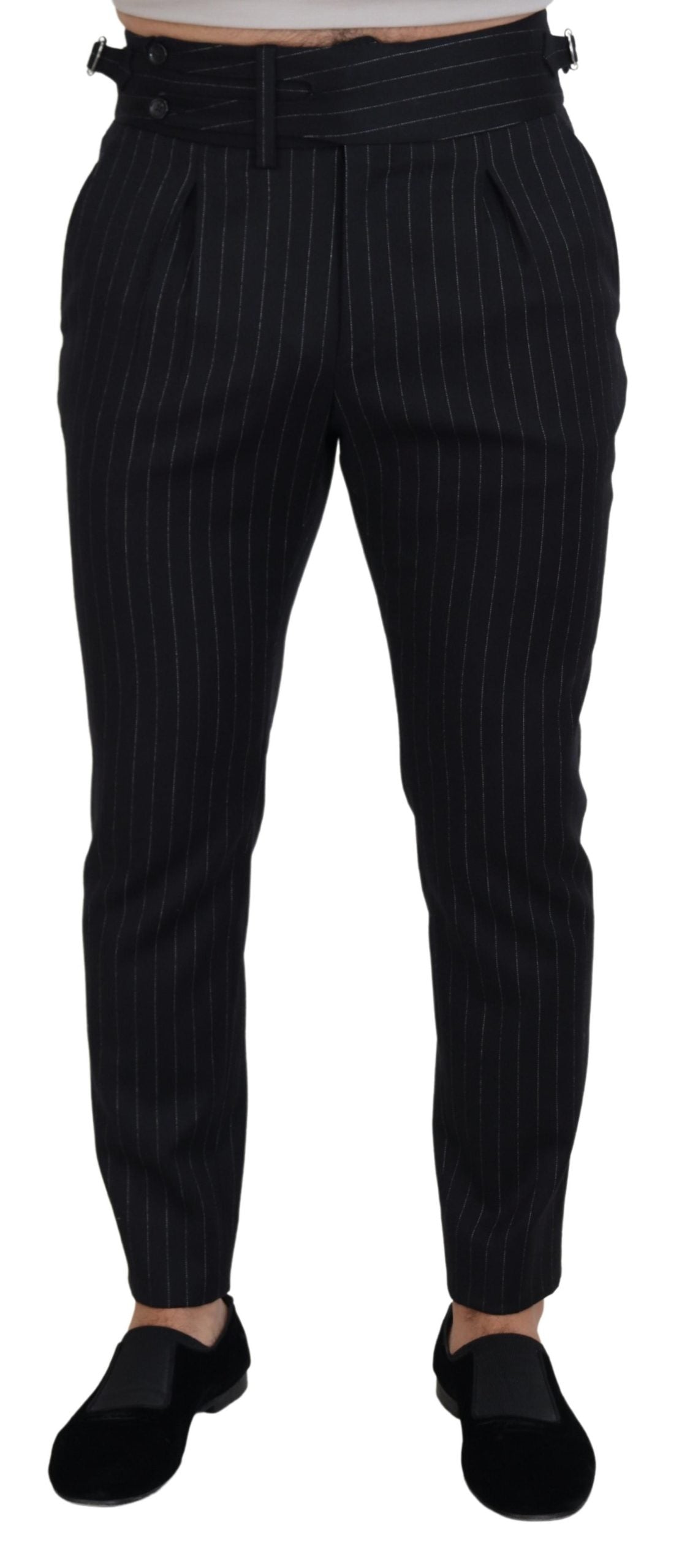 Pinstripe Wool Trousers — Black