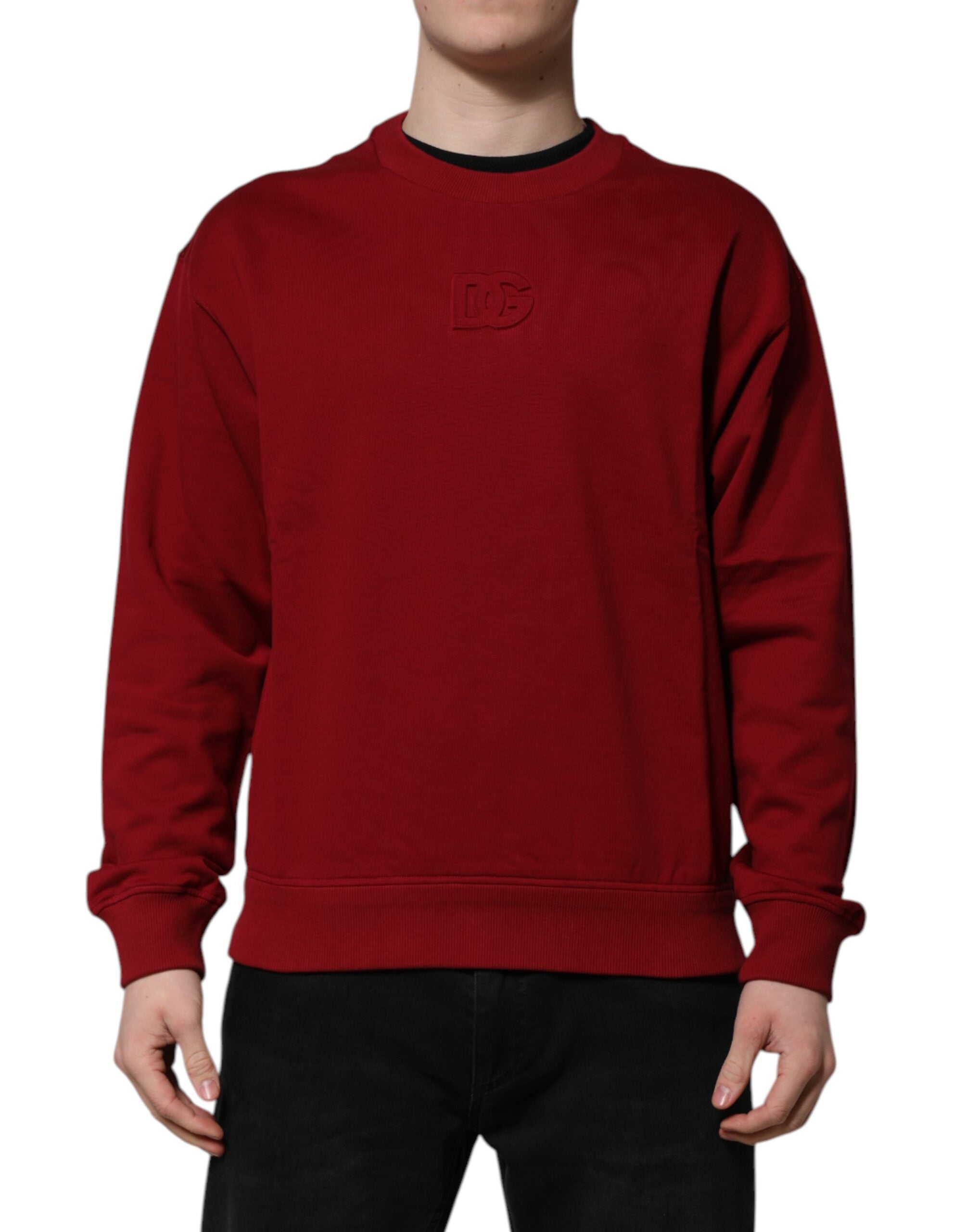 Embossed Logo Cotton Sweatshirt — Red