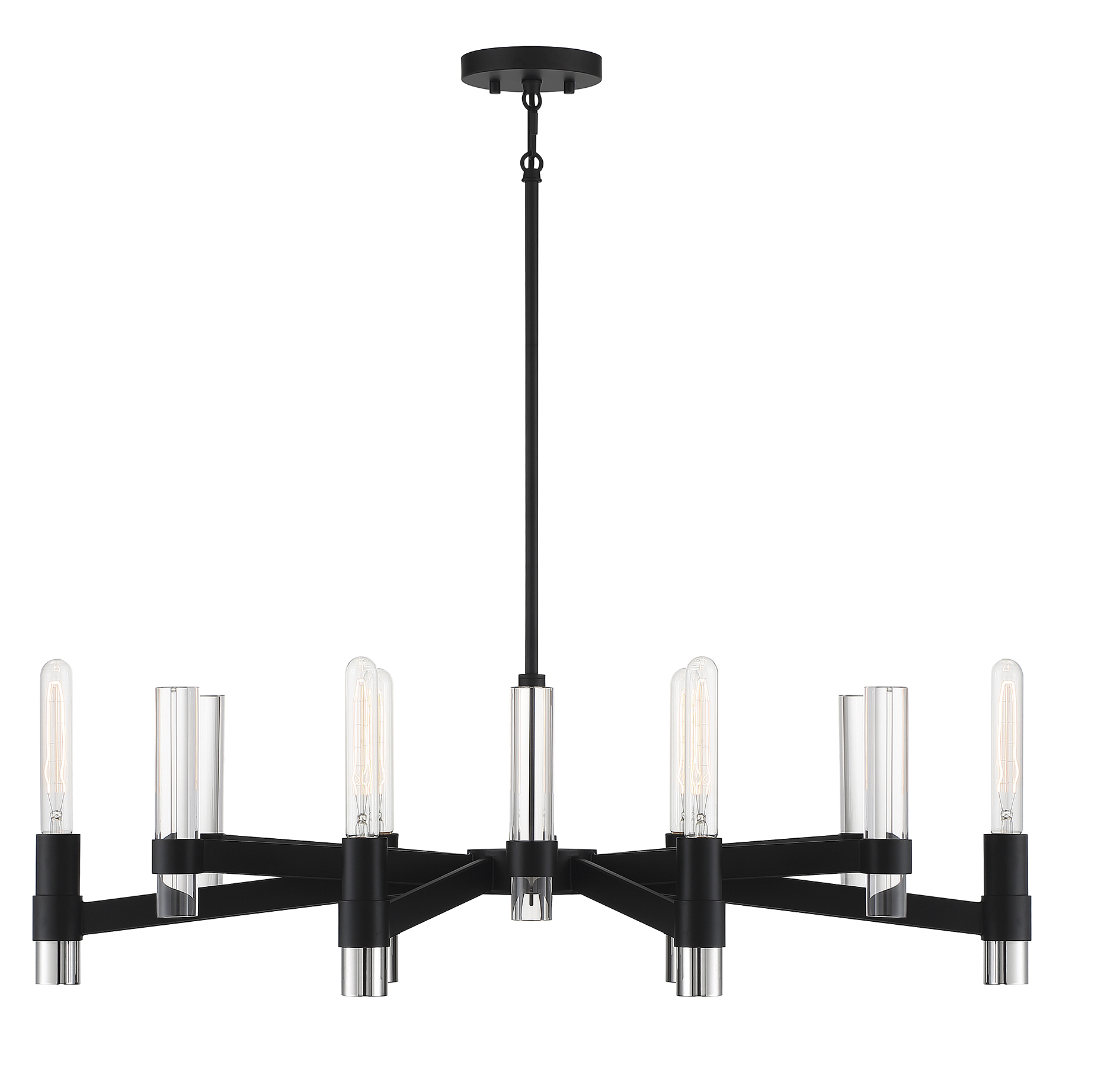 Windamere 6-Light Linear Chandelier in Textured Black with Polished Nickel Accent