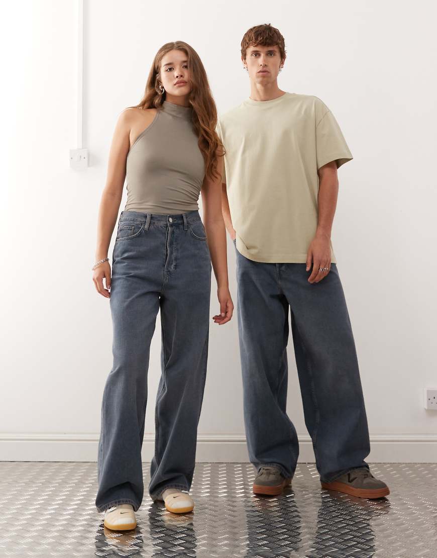 Astro Unisex low rise loose fit baggy jeans in dusty blue wash