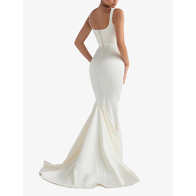 Womens Off White Emilie Cowl-neckline Satin Bridal Gown