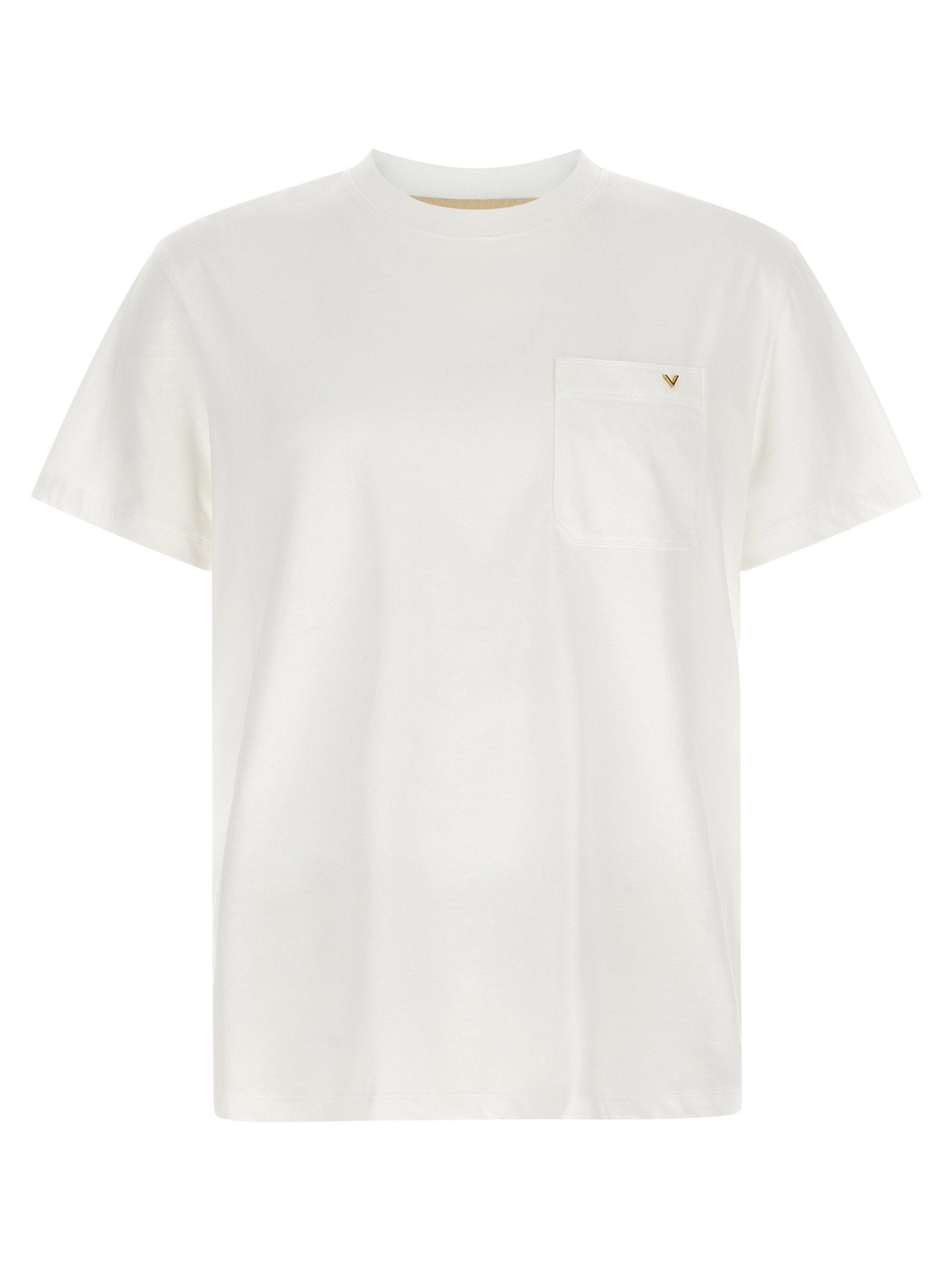 Cotton Crew Neck with Chest Pocket T-shirt — White
