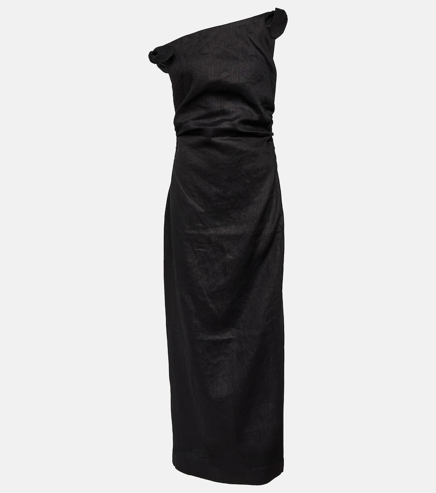 One-shoulder linen maxi dress