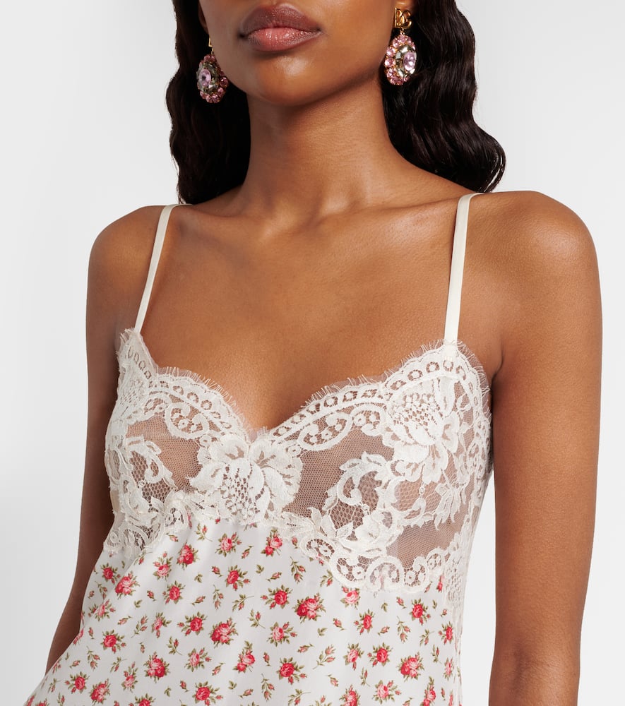Lace-trimmed silk and cotton slip dress