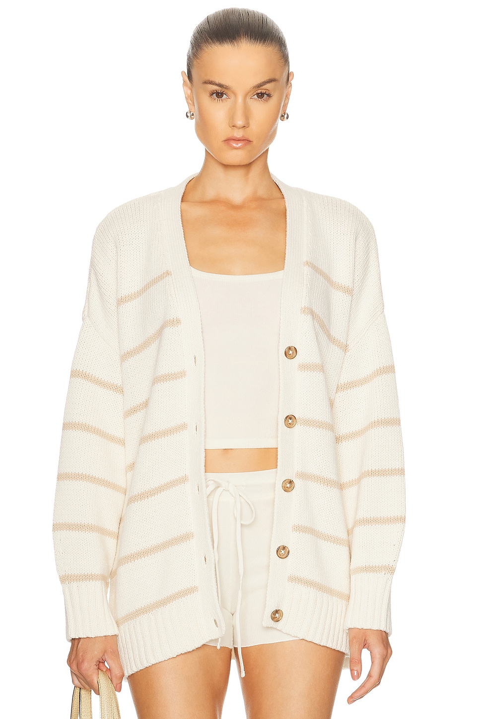 Jenni Kayne Chloe Cardigan in Ivory & Oat Stripe - Ivory.  XS also in M