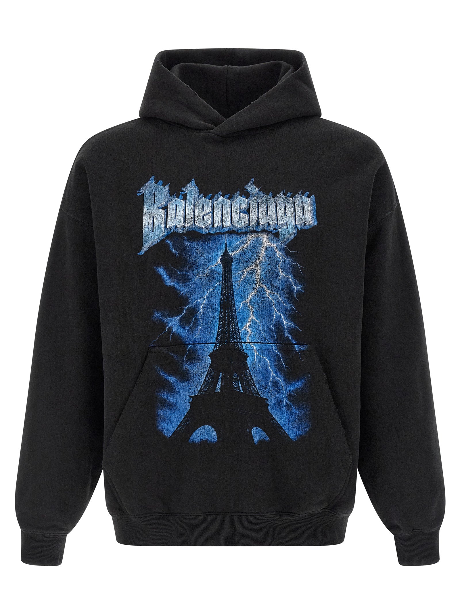 Paris Thunderstorm Graphic Cotton Hoodie — Black