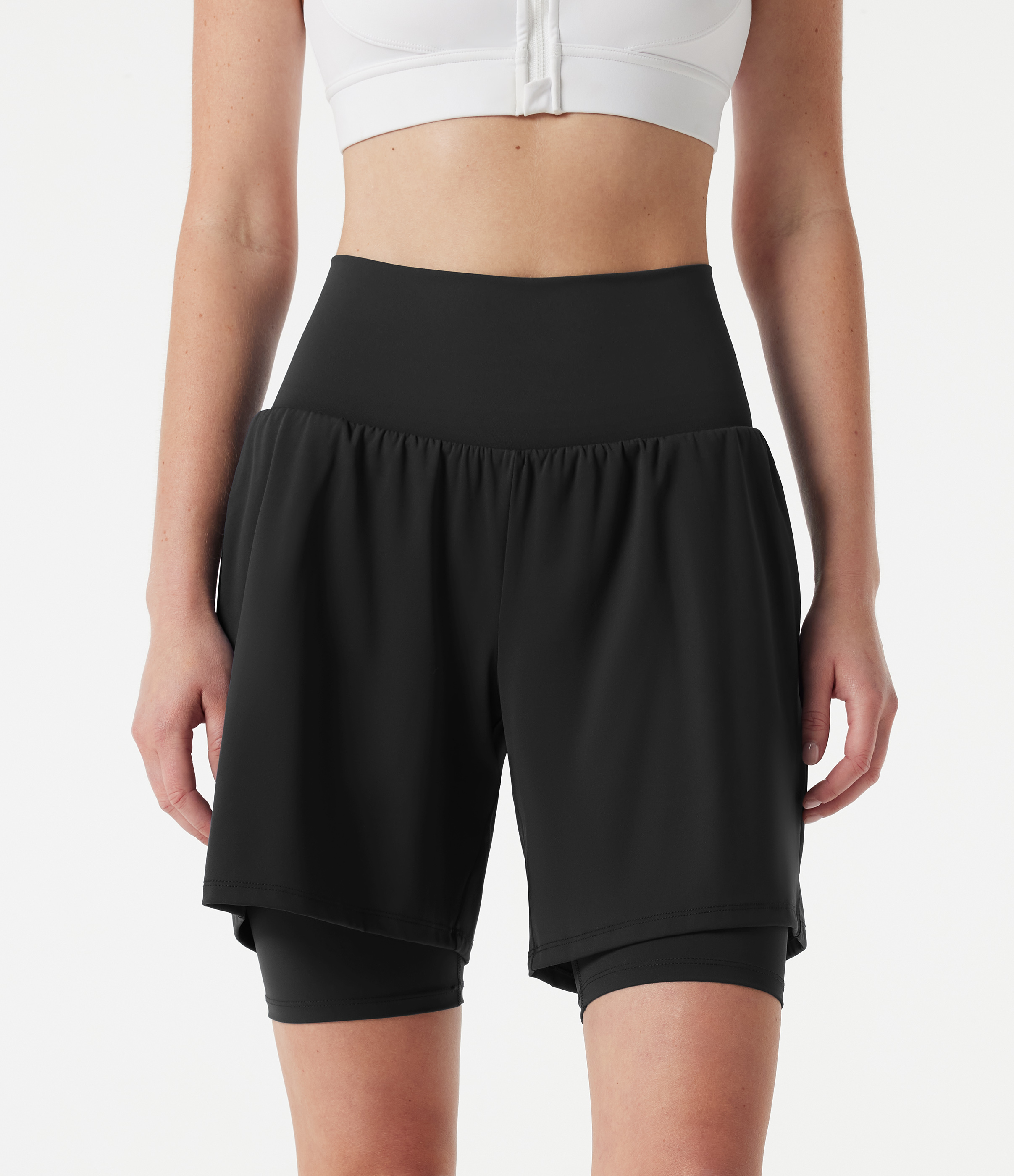 Halara SoftlyZero™ Airy Super High Waisted 2-in-1 InstantCool Yoga Shorts 9'' with Pockets - Black