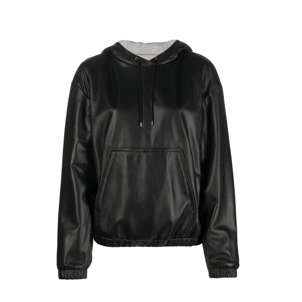 Leather Hooded Hooded Jacket — Black