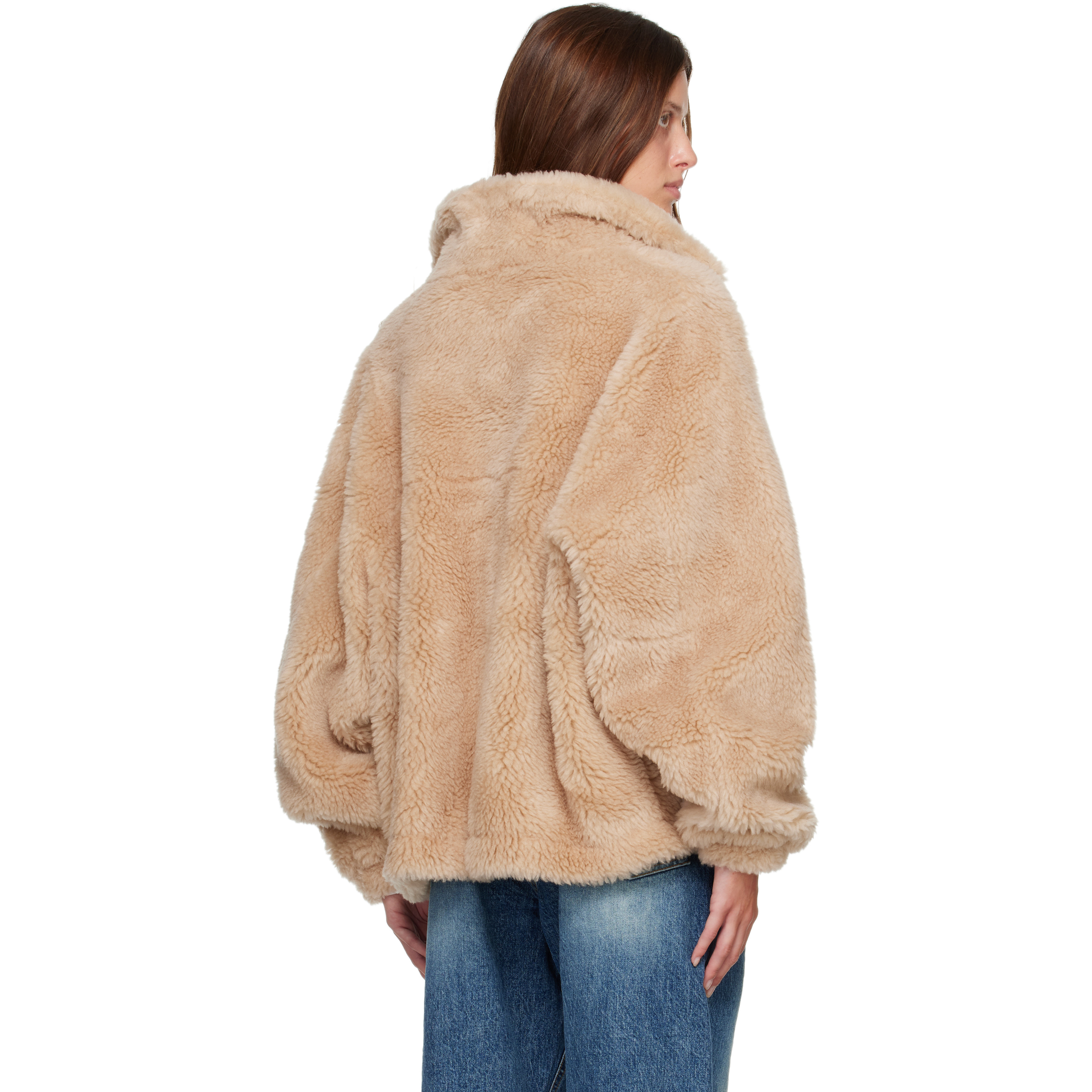 Beige Falco Oversized Wool Slik Jacket