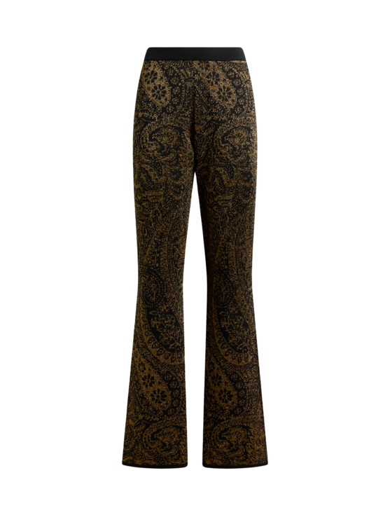 Flared Trousers In Wool-blend Jacquard With Metallic Paisley Motif