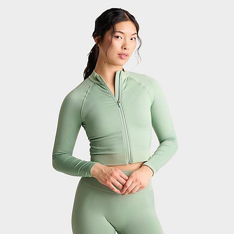 Women's Pro Seamless Cropped Full-Zip Training Top in Steam