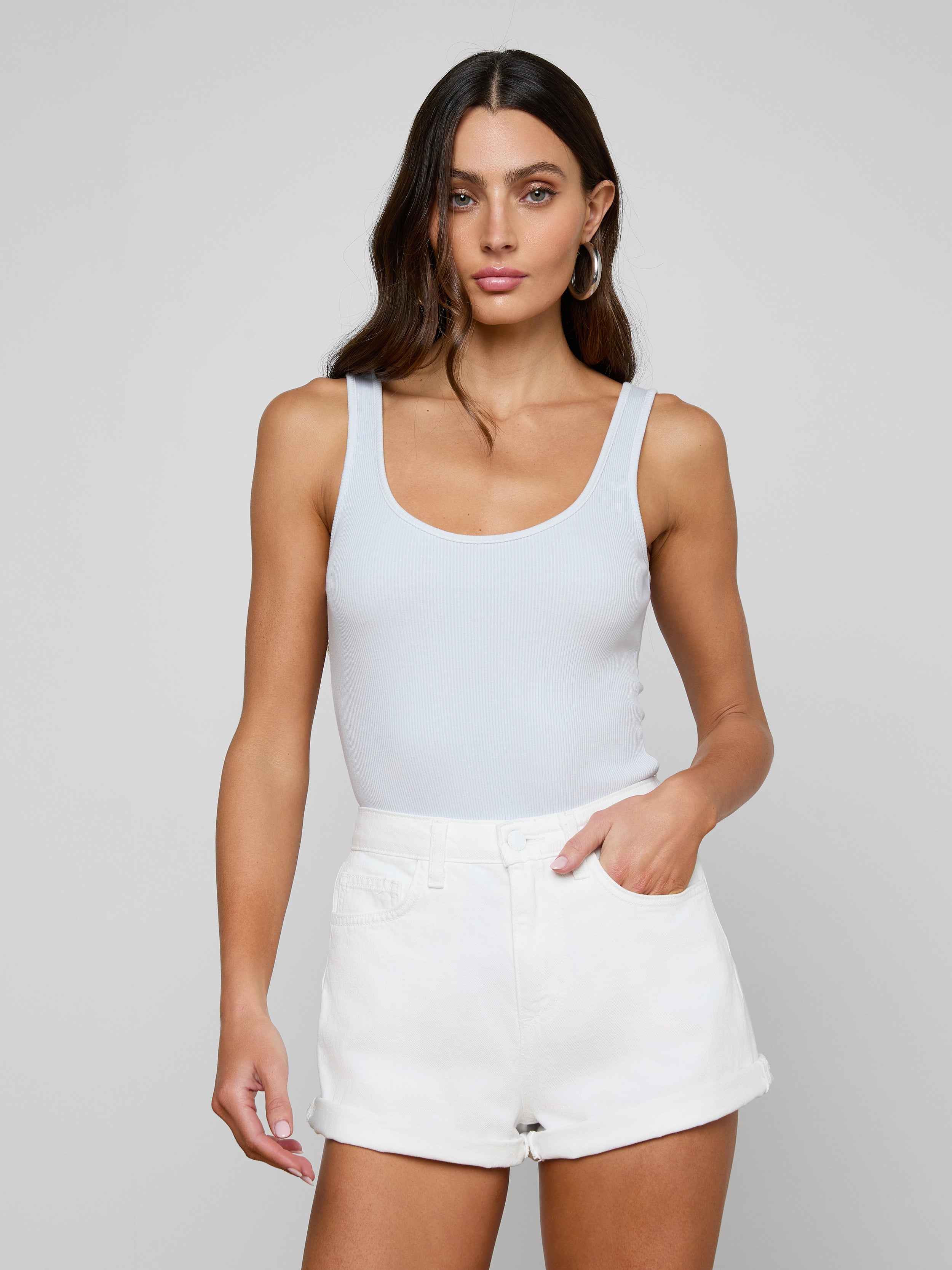 Nica Scoopneck Bodysuit In Pale Mist Blue