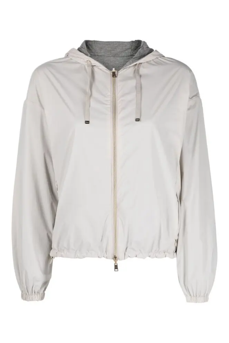 Reversible Hooded Lightweight Jacket — Beige