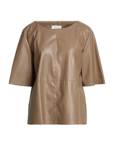 Woman Top Taupe Size M Polyurethane, Polyester