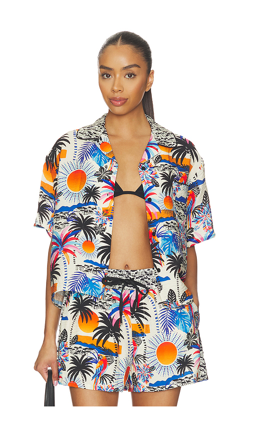 Le Superbe A Few Palms Camp Shirt in White,Blue. M. Also in