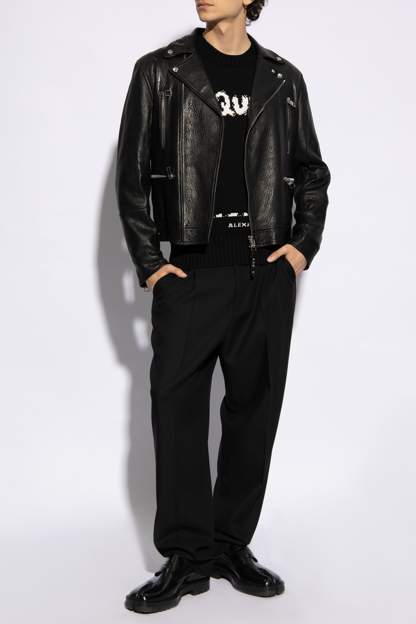 Leather Biker Jacket, Men's, Black